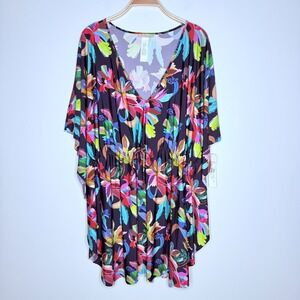 La Blanca Womens Size 2X Colorful‎ Suncatcher V-Neck Caftan Swimsuit Cover Up